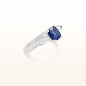 2.15 ctw Cushion Blue Sapphire and Diamond Three-Stone Ring in 14kt White Gold