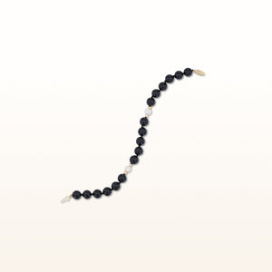 Black Onyx Bead and Pearl Bracelet in 14kt Yellow Gold