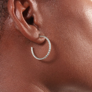 925 Sterling Silver Diamond Cut Hoop Earrings