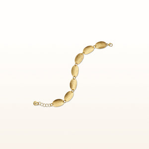 Yellow Gold Plated 925 Sterling Silver Wire Brushed Concave Oval Disc Bracelet