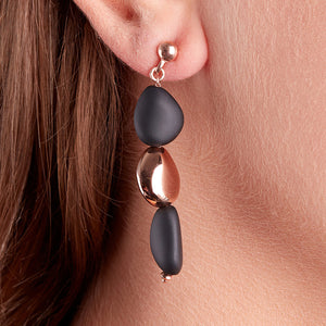 Rose Gold Plated 925 Sterling Silver and Rubber Pebble Drop Earrings