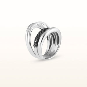 Black Spinel Multi-Row Fashion Ring in 925 Sterling Silver