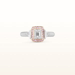 1.53 ctw Emerald Cut Diamond and Pink Diamond Halo Ring in Platinum and 18kt Rose Gold