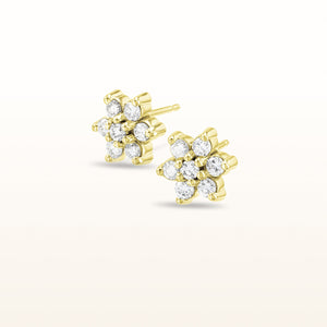 Round Diamond Flower Stud Earrings in 14kt White or Yellow Gold