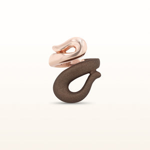 Rose Gold Plated 925 Sterling Silver and Brown Rubber Snake Ring