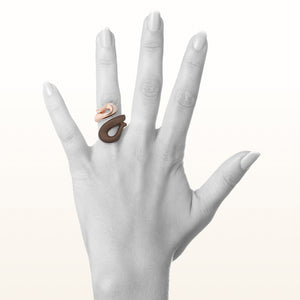 Rose Gold Plated 925 Sterling Silver and Brown Rubber Snake Ring