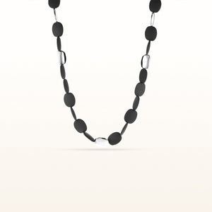925 Sterling Silver and Rubber Flat Pebble Necklace