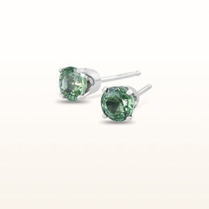 Round Green Sapphire Stud Earrings in 14kt White Gold