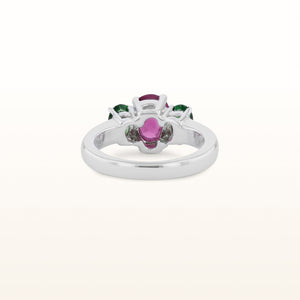 Oval Rubellite and Tsavorite Garnet Ring in 14kt White Gold