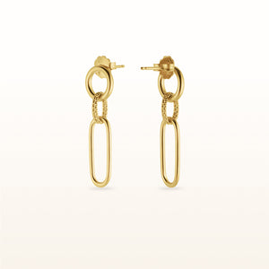 Alternating Link Paperclip Earrings in Yellow Gold Plated 925 Sterling Silver