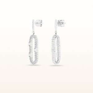 1.11 ctw Round and Baguette Diamond Oval Link Drop Earrings in 14kt White Gold