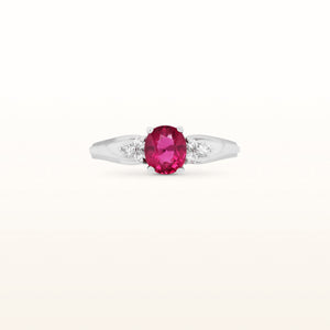 Oval Rubellite and Diamond Ring in 14kt White Gold