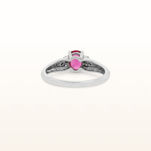 Oval Rubellite and Diamond Ring in 14kt White Gold