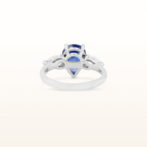 Pear Shaped Blue Sapphire and Diamond Three-Stone Ring in 14kt White Gold