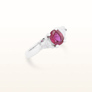 Oval Ruby and Trillion Side Diamond Ring in 14kt White Gold