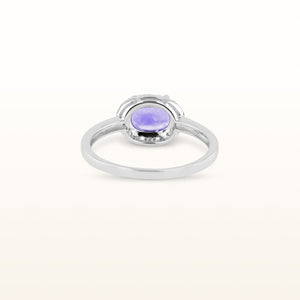 Horizontal Gemstone and Diamond Halo Ring in 14kt White Gold