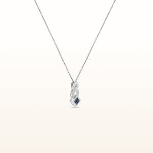 Square Blue Sapphire and Diamond Pendant in 14kt White Gold