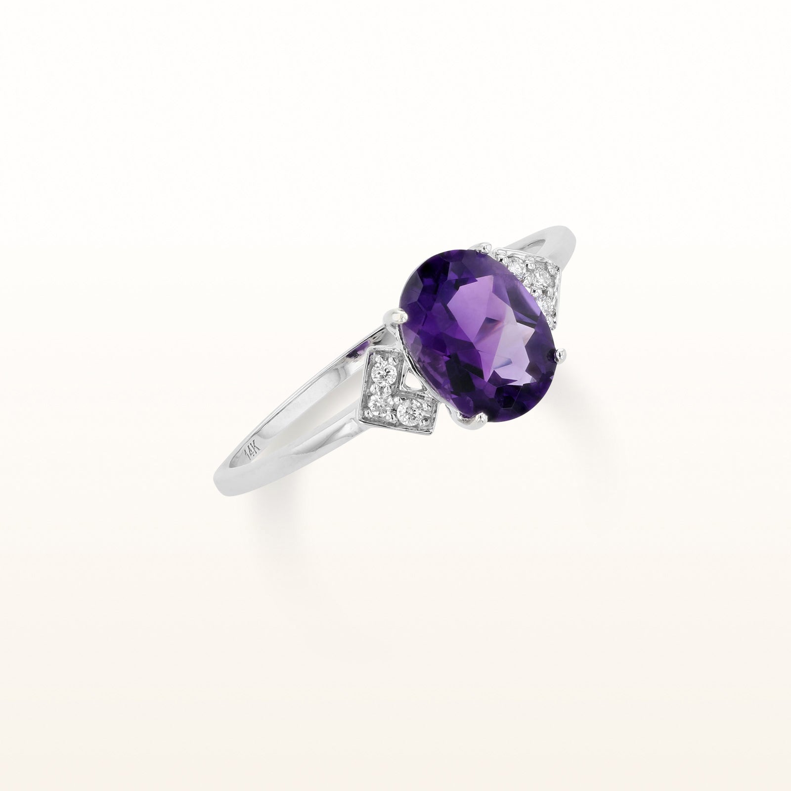 Oval Gemstone Ring with Diamond Accents in 14kt White Gold