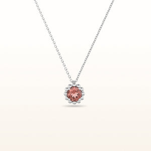 0.80 ct Pink Tourmaline Beaded Halo Pendant in 14kt White Gold
