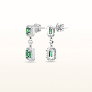 Tsavorite Garnet and Diamond Halo Drop Earrings in 14kt White Gold