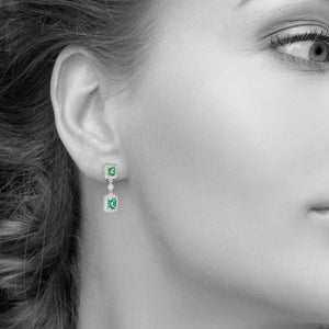 Tsavorite Garnet and Diamond Halo Drop Earrings in 14kt White Gold