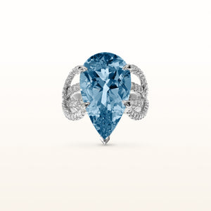 Signature Blue Aquamarine Pear-Shaped Cocktail Ring with Diamonds in 18kt White Gold