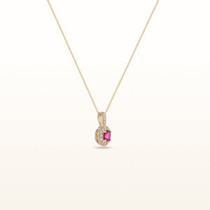 Signature Oval Ruby Pendant with Diamond Halo in 14k Yellow Gold