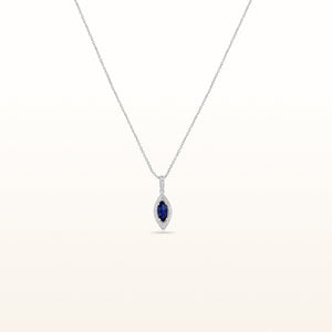 Marquise Blue Sapphire and Diamond Pendant in 14kt White Gold
