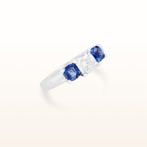1.93 ctw Cushion Cut Diamond and Blue Sapphire Three-Stone Ring in 14kt White Gold
