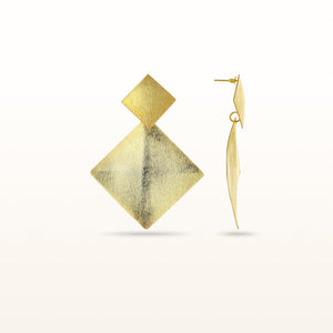 Yellow Gold Plated 925 Sterling Silver Convex Square Drop Earrings