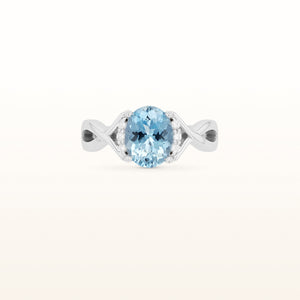 Oval Aquamarine and Diamond Twisted Shank Ring in 14kt White Gold