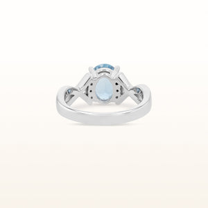 Oval Aquamarine and Diamond Twisted Shank Ring in 14kt White Gold