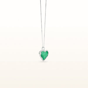 Heart-Shaped Carved Emerald and Diamond Halo Pendant in 18kt White Gold