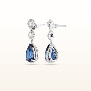 4.23 ctw Pear-Shaped Blue Sapphire and Diamond Drop Earrings in 18kt White Gold