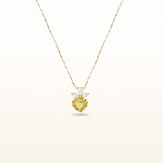 Heart Shaped Yellow Sapphire and Diamond Pendant in 18kt Yellow Gold