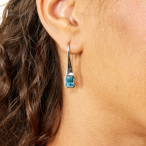 Signature Collection Radiant Cut Blue Zircon Drop Earrings in 14kt White Gold