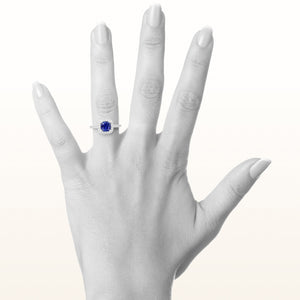 Cushion Cut Blue Sapphire and Diamond Halo Ring in 14kt White Gold