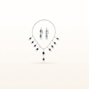 LeoDaniels Signature Pear Shaped Blue Sapphire and Diamond Necklace and Earrings Set in 18kt White Gold