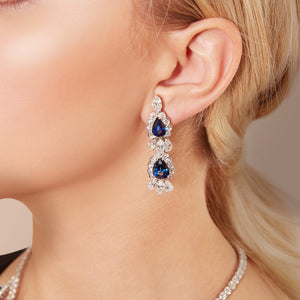 LeoDaniels Signature Pear Shaped Blue Sapphire and Diamond Necklace and Earrings Set in 18kt White Gold