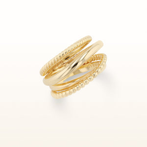 Yellow Gold Plated 925 Sterling Silver Cable-Style Crossover Ring