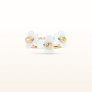 Yellow Gold Plated 925 Sterling Silver with White Enamel Clover Ring