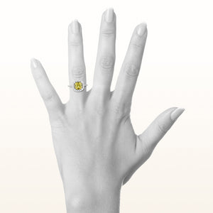 Cushion Cut Yellow Sapphire and Diamond Halo Ring in 14kt White Gold