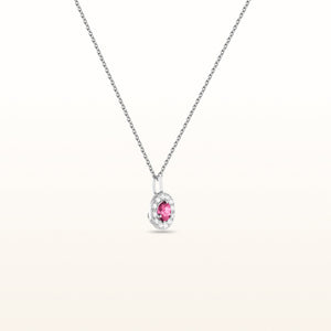 Round 3.0 mm Pink Sapphire and Diamond Margarita Halo Pendant in 14kt White Gold