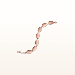Rose Gold Plated 925 Sterling Silver Wire Brushed Concave Oval Disc Bracelet