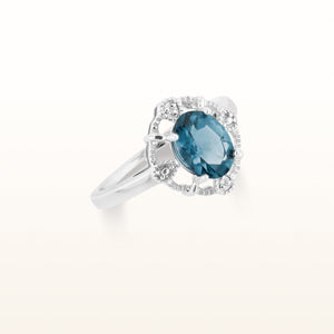 Oval Gemstone Ring with Diamond Accent Open Lace Halo in 925 Sterling Silver