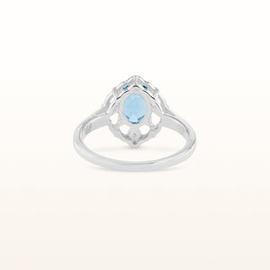 Oval Gemstone Ring with Diamond Accent Open Lace Halo in 925 Sterling Silver