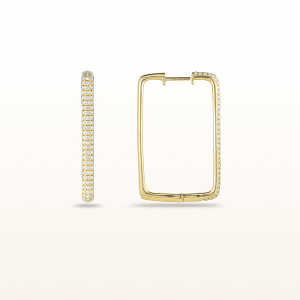 Pave Diamond Rectangular Hoop Earrings in 14kt Yellow Gold