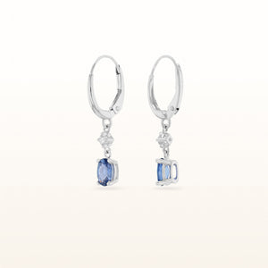 Oval Gemstone and Diamond Dangle Earrings in 925 Sterling Silver