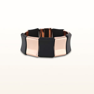 Rose Gold Plated 925 Sterling Silver and Rubber Alternating Concave Square Stretch Bracelet