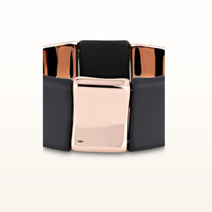 Rose Gold Plated 925 Sterling Silver and Rubber Alternating Concave Square Stretch Bracelet